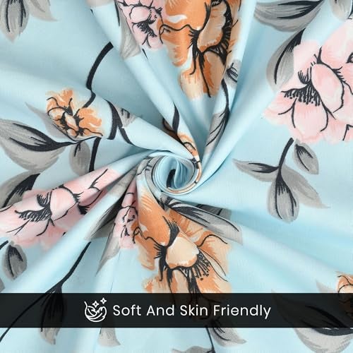 FRESH FROM LOOM King Size Bedsheet for Double Bed | Glace Cotton | Floral Printed | Soft Hypoallergenic Fabric | Anti-Fade Colors(Size - 90x100, Meadow Pastel SkyBlue) - Image 3