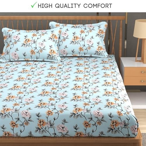 FRESH FROM LOOM King Size Bedsheet for Double Bed | Glace Cotton | Floral Printed | Soft Hypoallergenic Fabric | Anti-Fade Colors(Size - 90x100, Meadow Pastel SkyBlue) - Image 2