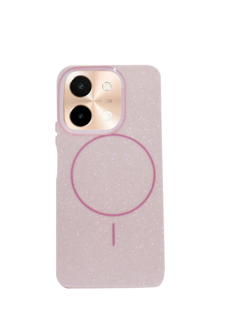 متوافق مع جراب خلفي لهاتف Vivo Y28 من الكريستال اللامع البسيط متوافق مع Magsafe For - (وردي)