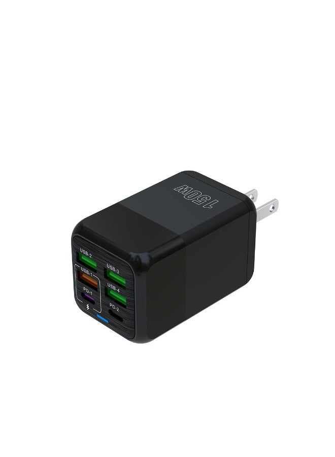 MANBO 150W UK 6 Ports Multifunctional Super Fast Charging Adapter Mobile Phone Charger Travel Power Adapter-Black - Image 1