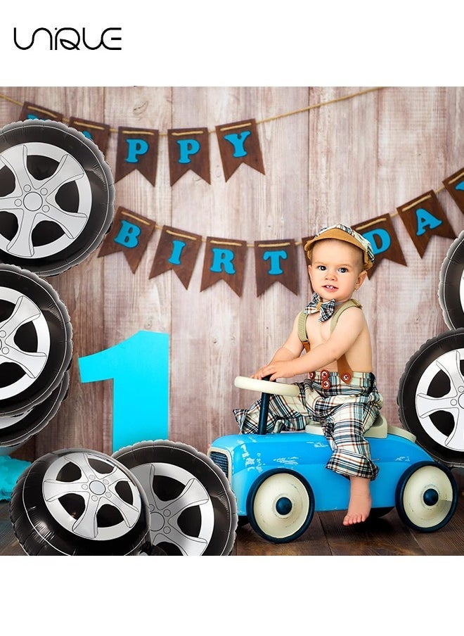 يونيك 6 قطع بالون الإطارات ذات العجلات - 18 بوصة بالون سباق - زخرفة حفلة السباق - مستلزمات ديكور الحفلات موضوع السيارة - أسود / أبيض - Image 3