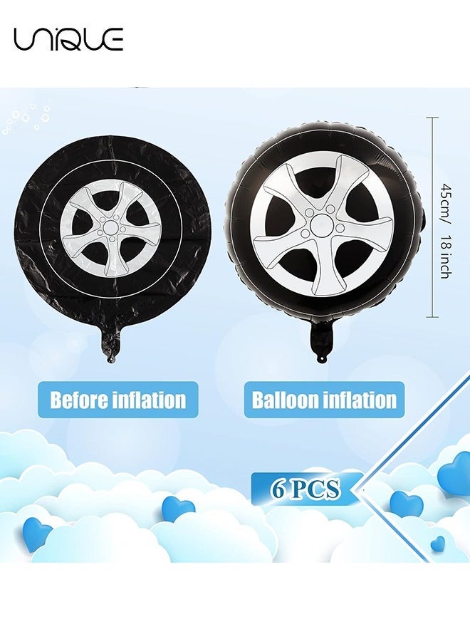 يونيك 6 قطع بالون الإطارات ذات العجلات - 18 بوصة بالون سباق - زخرفة حفلة السباق - مستلزمات ديكور الحفلات موضوع السيارة - أسود / أبيض - Image 2