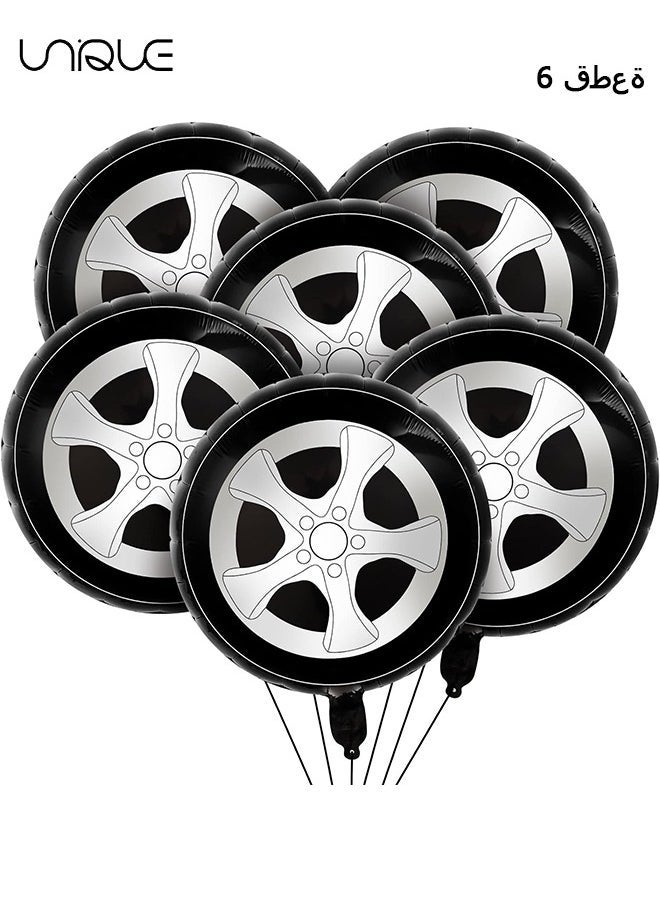 يونيك 6 قطع بالون الإطارات ذات العجلات - 18 بوصة بالون سباق - زخرفة حفلة السباق - مستلزمات ديكور الحفلات موضوع السيارة - أسود / أبيض - Image 1