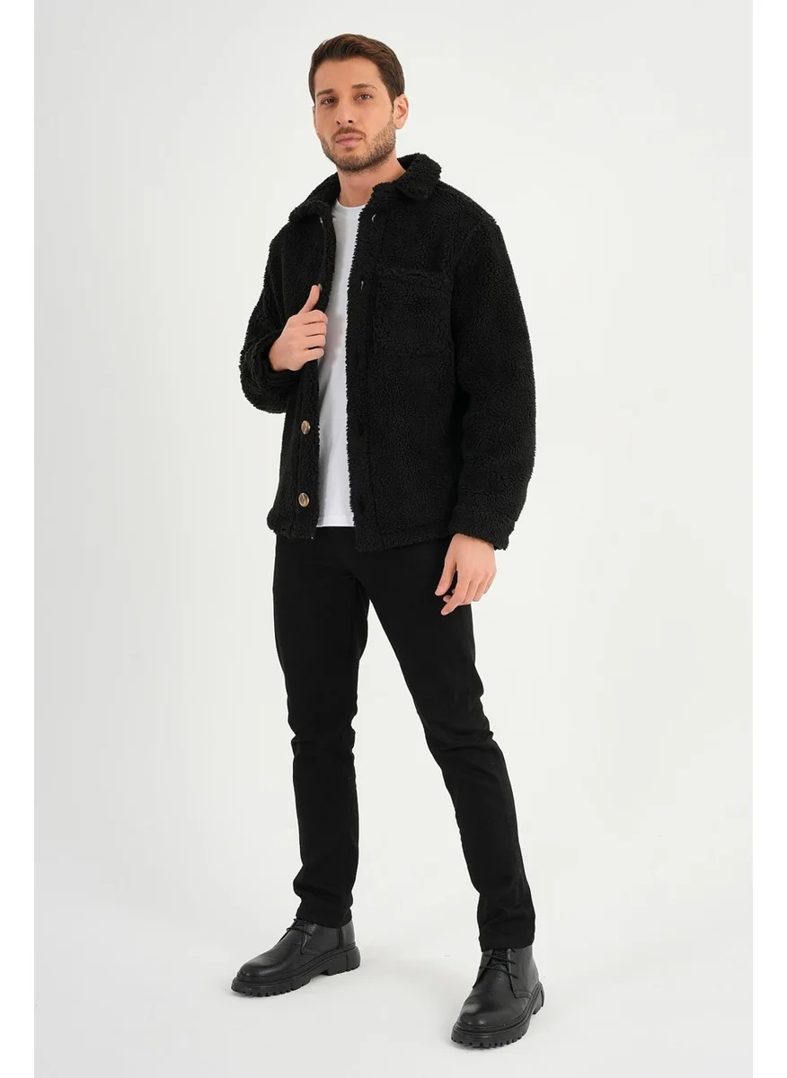 Alexander Gardi Alexandergardi Buttoned Black Plush Jacket (AG-POLE-J58-01)