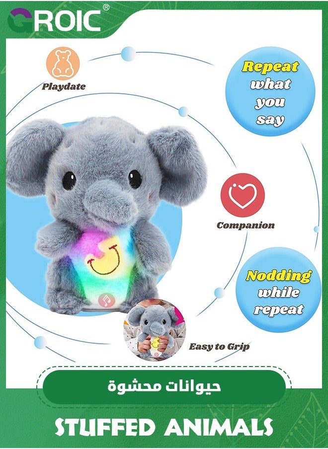 GROIC Talking Elephant Repeats What You Say Light up Nodding Electric Speaking Interactive Animated Toy with USB Charger Gift for Toddlers,Elephant Stuffed Animal  - Image 5