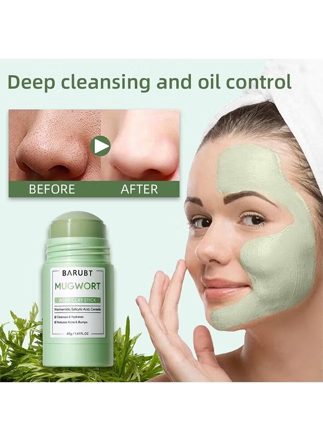 BARUBT Mugwort Acne Clay Stick, Mugwort Anti Pores And Acne Clay Mask, Cleansing Mask Mud Mask For Men And Women, Moisturizing Oil Control Shrink Remove Blackheads, Shrink Pores, Improve Skin Tone - Image 1