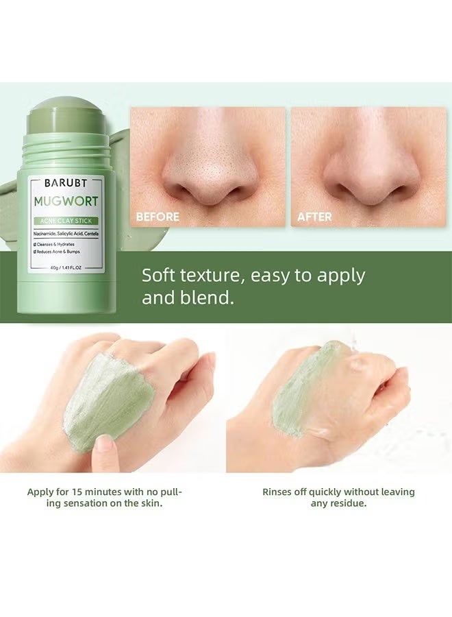 BARUBT Mugwort Acne Clay Stick, Mugwort Anti Pores And Acne Clay Mask, Cleansing Mask Mud Mask For Men And Women, Moisturizing Oil Control Shrink Remove Blackheads, Shrink Pores, Improve Skin Tone - Image 3