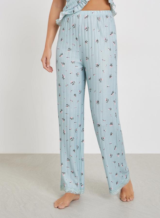 Styli Textured Ditsy Floral Lettuce Hem Bolero Sleeve Top and Pyjama Set - Image 5