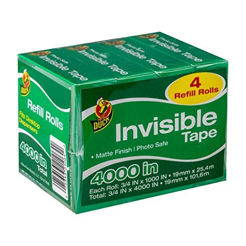 Duck Brand Matte Finish Invisible Tape Refill for Dispenser, 4 Rolls, Each Roll 3/4-Inch x 1000 Inches for 4000 Total Inches - Image 1