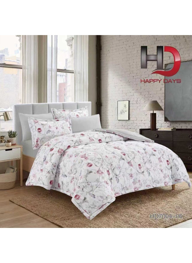 Floral Whisper 4-piece reversible single duvet set featuring a white and pink floral pattern - Image 1