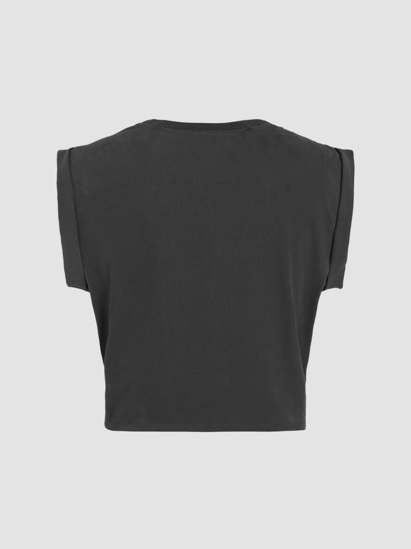 CIDER Womens Cap Sleeve Graphic Tank Crop Tops Crew Neck Twist Knot Front Tee T Shirts Black - Image 4
