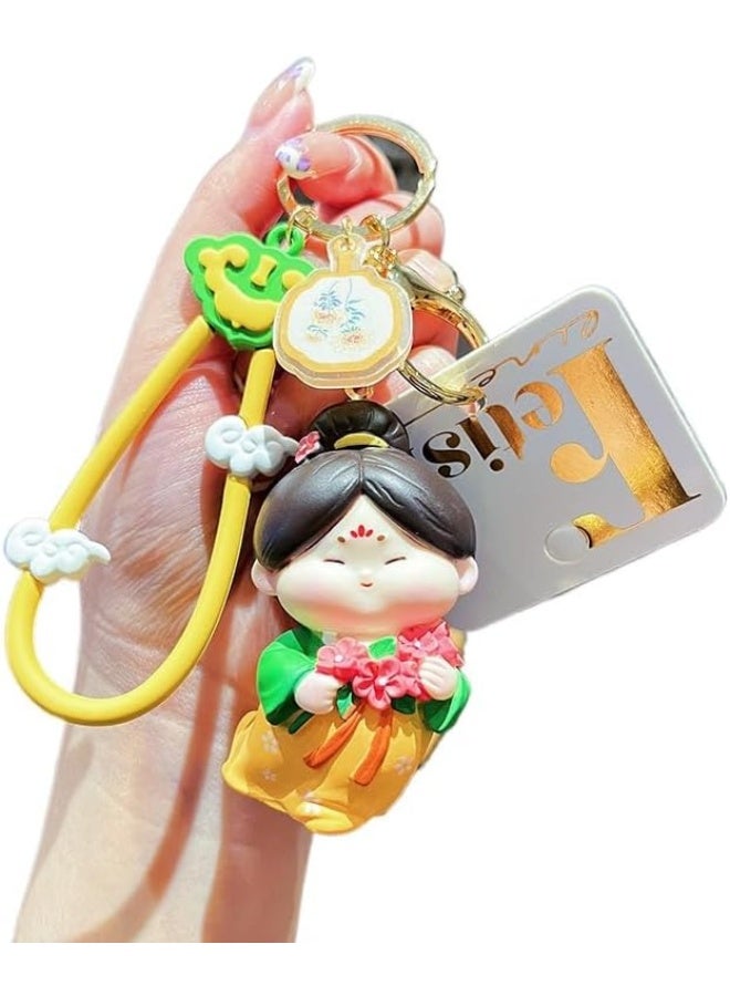 سلسلة مفاتيح لطيفة على طراز تانغ الصيني، دمية فتاة أنتيكية صغيرة من عصر تانغ بأسلوب كارتوني. - Image 1