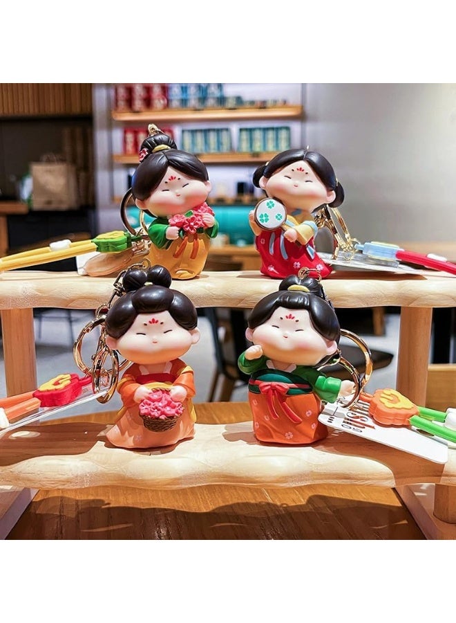 سلسلة مفاتيح لطيفة على طراز تانغ الصيني، دمية فتاة أنتيكية صغيرة من عصر تانغ بأسلوب كارتوني. - Image 2