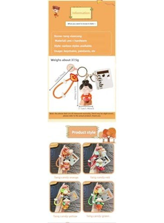 سلسلة مفاتيح لطيفة على طراز تانغ الصيني، دمية فتاة أنتيكية صغيرة من عصر تانغ بأسلوب كارتوني. - Image 4