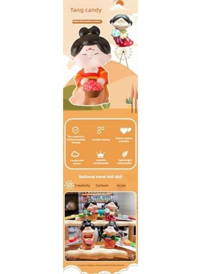 سلسلة مفاتيح لطيفة على طراز تانغ الصيني، دمية فتاة أنتيكية صغيرة من عصر تانغ بأسلوب كارتوني. - Image 3