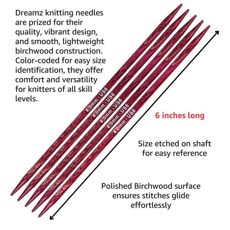 KnitPro Dreamz Deluxe Set 6 inch DPN Double Pointed Knitting Needles Size 0, 1, 1.5, 2, 2.5, 3, 4, 5, 6 with Fabric Case with Project Bag - Image 2