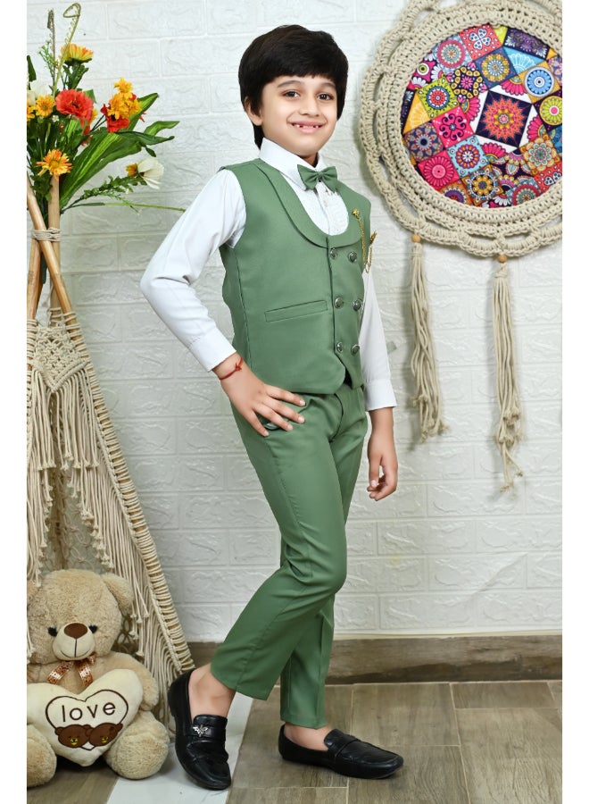 BT DEZINES Boys Green 3 Piece Party Suit Set - Image 4