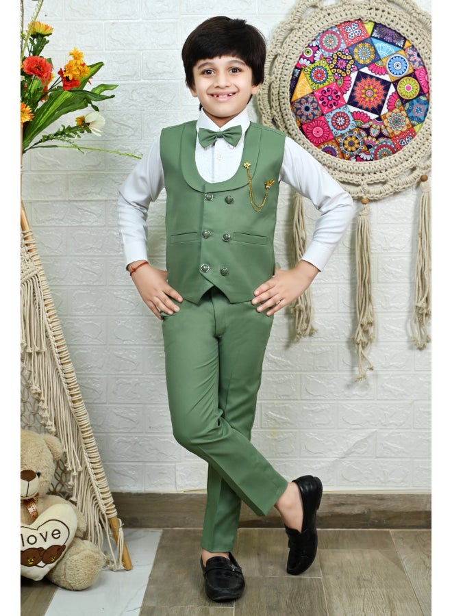 BT DEZINES Boys Green 3 Piece Party Suit Set - Image 1