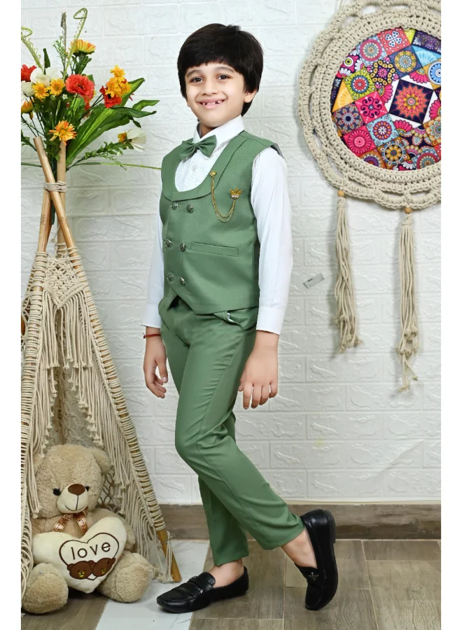 BT DEZINES Boys Green 3 Piece Party Suit Set