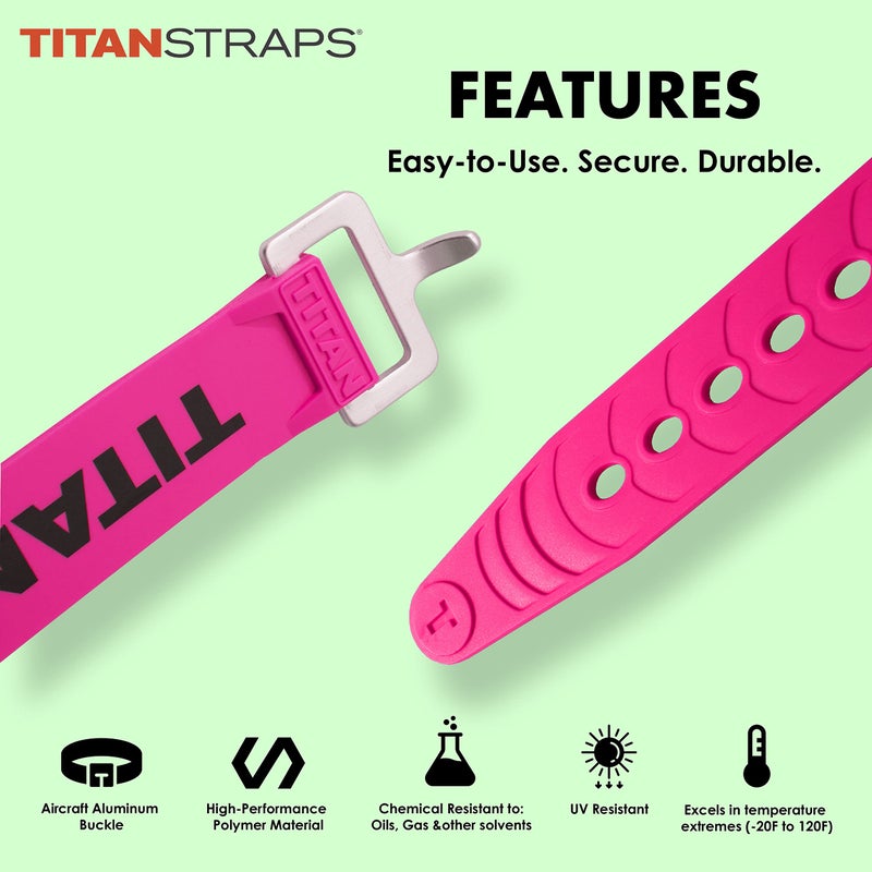 TitanStraps Titan Utility Straps - Easy-To-Use  Reliable Tension Straps For Securing Bike & Moto Gear  Skis  Garden Hoses  Field Repairs - Use In Frigid Temp - 60 Lb. Working Load  18"" Length  Fluoro Pink  2-Pack - Image 3