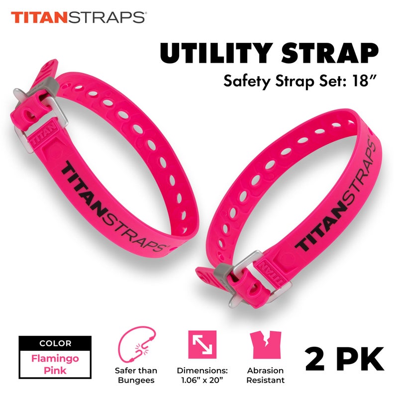 TitanStraps Titan Utility Straps - Easy-To-Use  Reliable Tension Straps For Securing Bike & Moto Gear  Skis  Garden Hoses  Field Repairs - Use In Frigid Temp - 60 Lb. Working Load  18"" Length  Fluoro Pink  2-Pack - Image 2