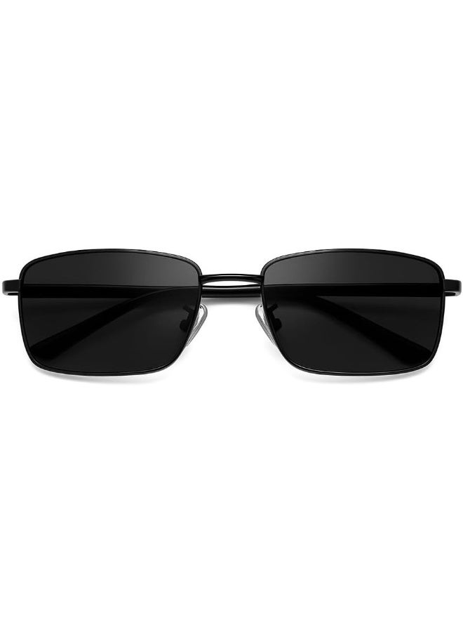 2 Pack Men's Polarized Sunglasses – UV400 Anti-Glare Lenses Lightweight Metal Frame Classic Rectangular Design – Stylish Black Shades For Driving Sports & Outdoor Use