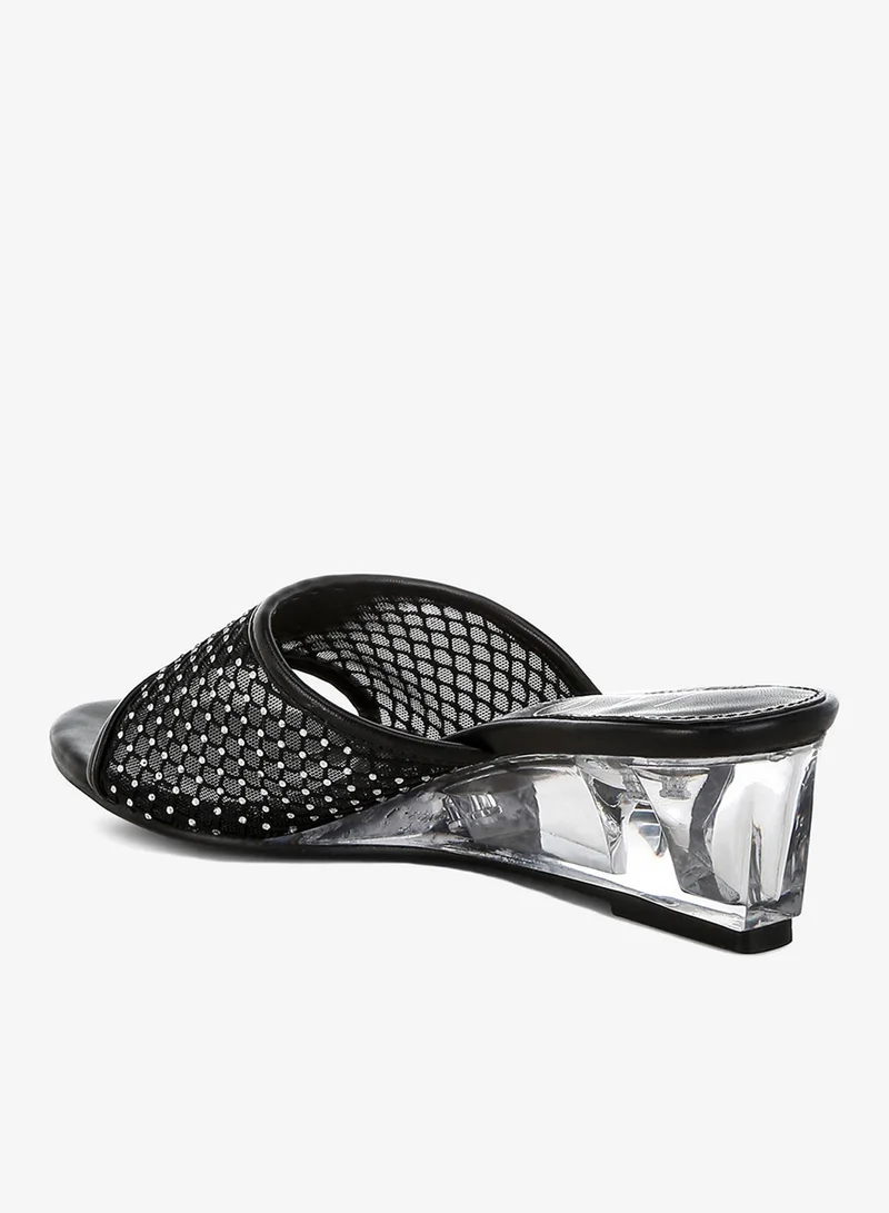 London Rag black Mesh Clear Heel Wedge Sandals in Black for Women | Best Price UAE