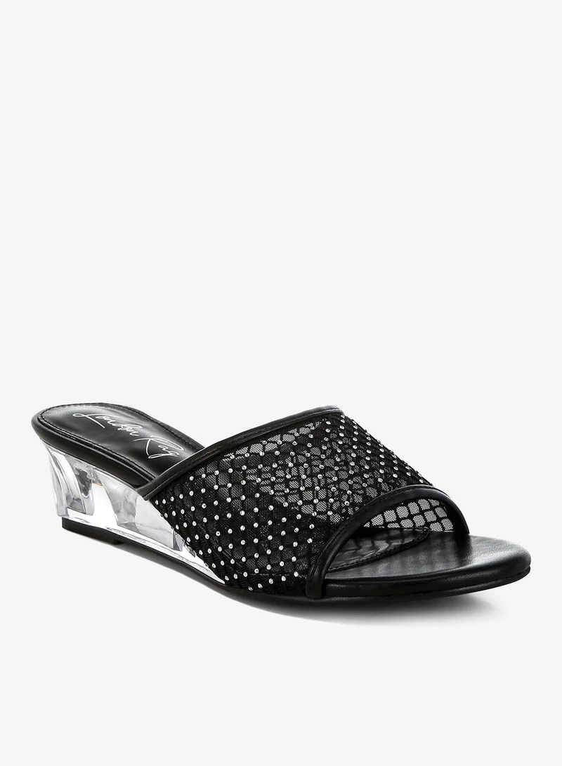 London Rag black Mesh Clear Heel Wedge Sandals in Black for Women | Best Price UAE
