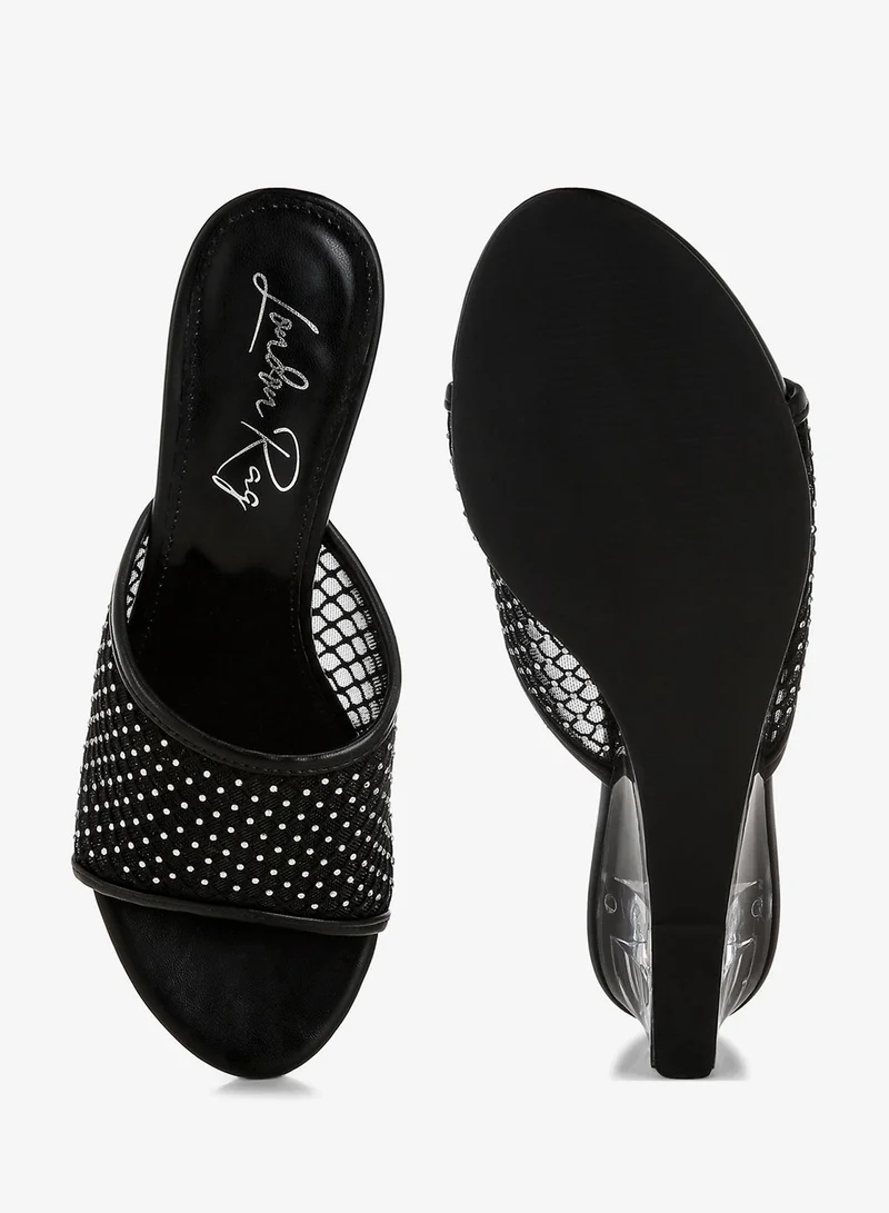 London Rag black Mesh Clear Heel Wedge Sandals in Black for Women | Best Price UAE