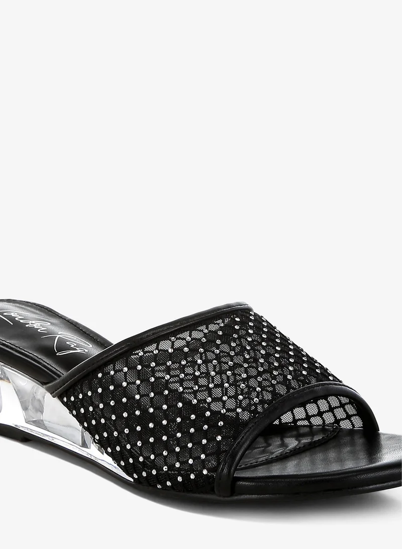 London Rag black Mesh Clear Heel Wedge Sandals in Black for Women | Best Price UAE