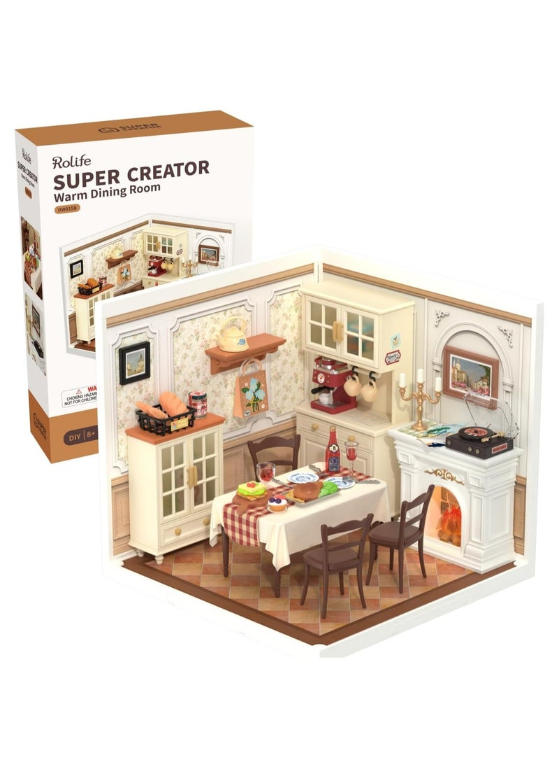 Robotime Rolife Warm Dining Room Plastic DIY Miniature House DW015B Premium 3D Puzzle Building Kits for Adults & Teens - Decorative Home Décor, Ramadan & Holiday Gift (Eid and Birthday) for Puzzle Enthusiasts, Stress Relief STEM Project  - Image 1