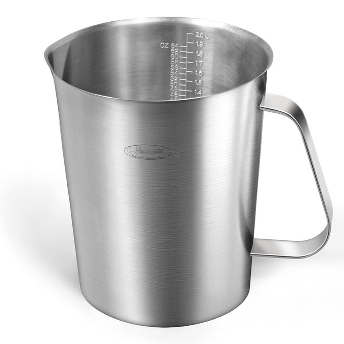 MEASURING CUP UPGRADED 3 MEASUREMENT SCALES INCLUDING CUP SCALE ML SCALE OUNCE SCALE STAINLESS STEEL MEASURING CUP WITH MARKING WITH HANDLE 64 OUNCES 20 LITER 8 CUP