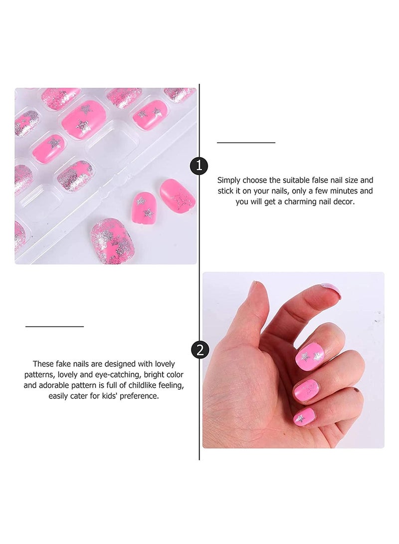 SYOSI Press on Nails Girls False On Pre-glue Full Cover Children Artificial Fake Nail Tips Pre Glue Short for Kids Teens Art Decoration  - Image 5