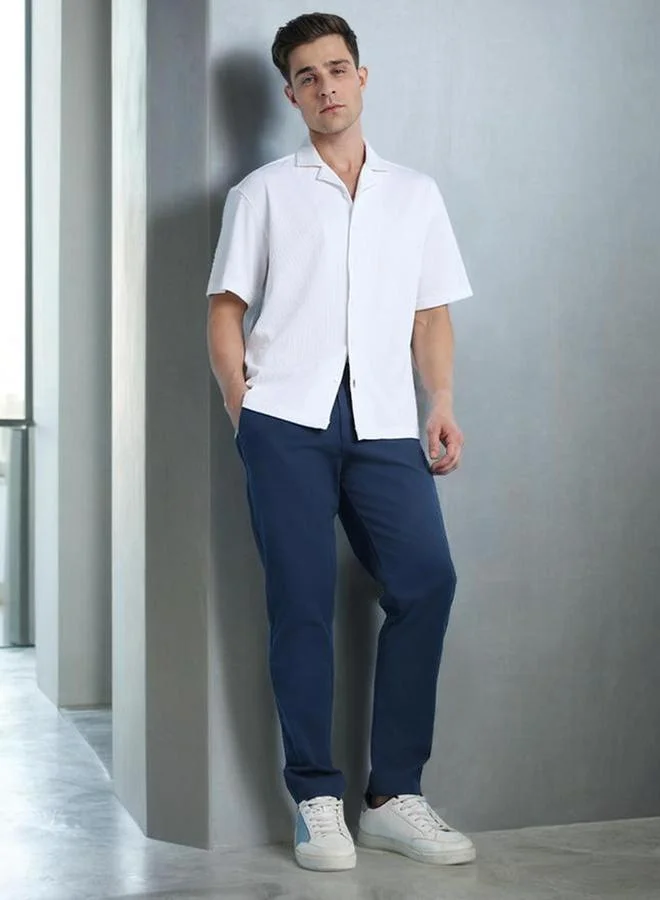 Dennis Lingo Men Cuban Collar Relaxed Fit Textured Shirt