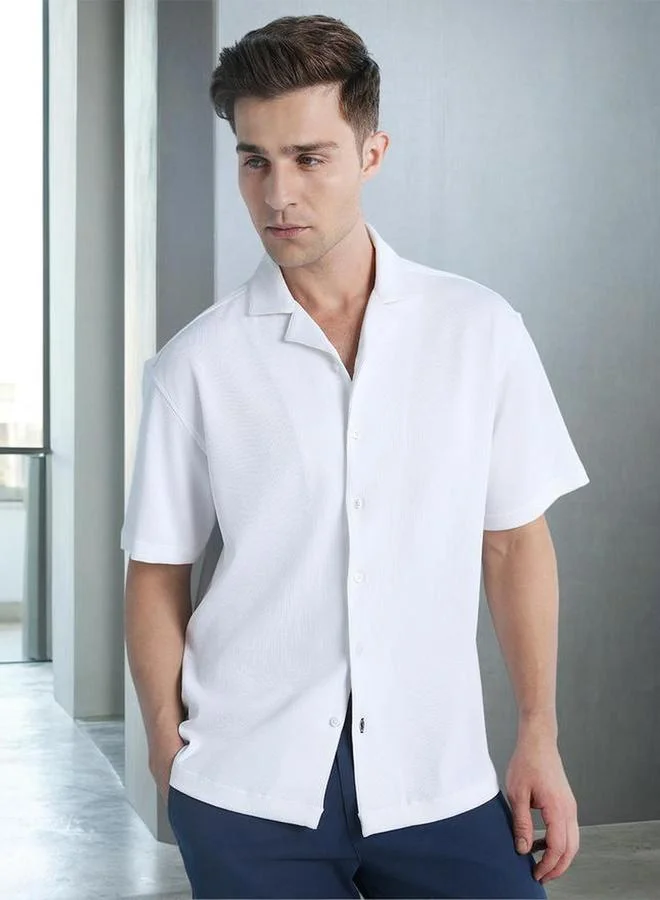 Dennis Lingo Men Cuban Collar Relaxed Fit Textured Shirt