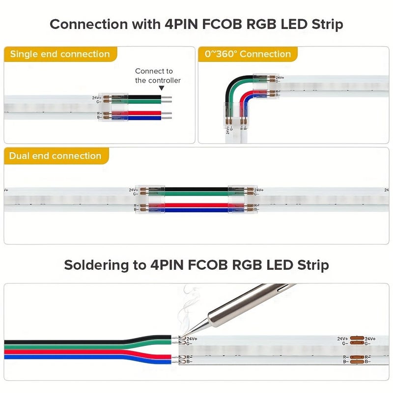 22AWG 4 Pin RGB Extension Wire 3.1M LED Strip Cable Connector for COB Strip Automotive - Image 4