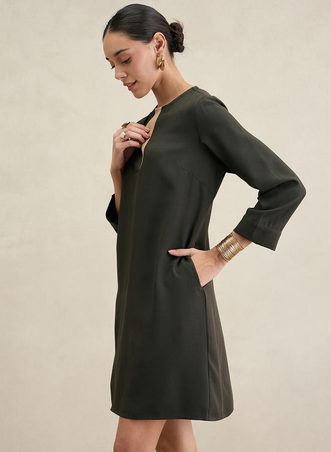 Femmella Olive Long Sleeve Knee Length Sheath Dress - Image 3