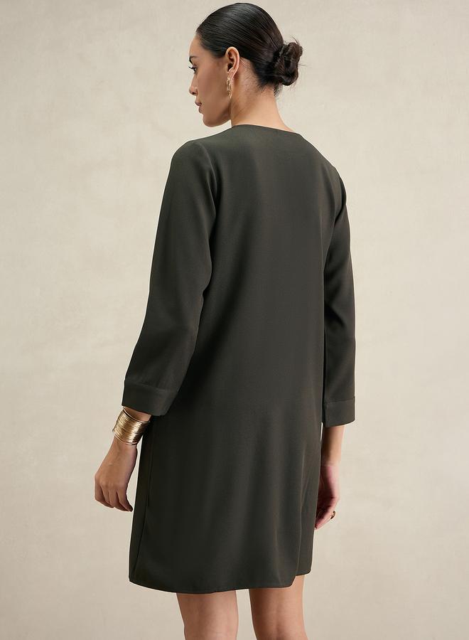 Femmella Olive Long Sleeve Knee Length Sheath Dress - Image 2