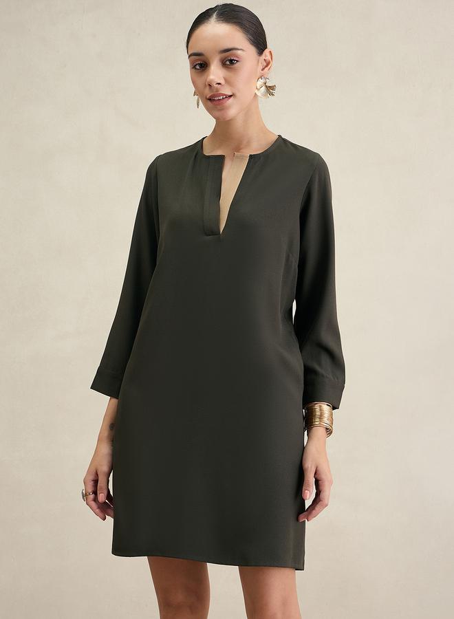 Femmella Olive Long Sleeve Knee Length Sheath Dress - Image 1