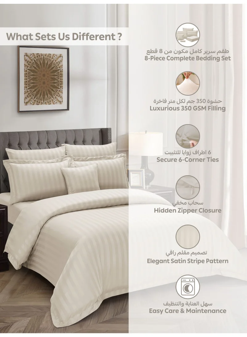 Donetella Rainy Day Hotel Striped Comforter Set, Fits 200x200 cm Size Bed, Removable Duvet Filler Included, 8-Pcs King Size, 350 GSM Filling.  | Best Price UAE