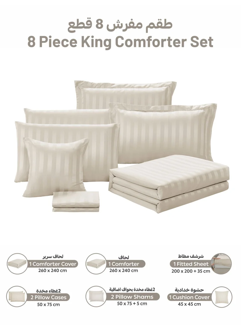 Donetella Rainy Day Hotel Striped Comforter Set, Fits 200x200 cm Size Bed, Removable Duvet Filler Included, 8-Pcs King Size, 350 GSM Filling.  | Best Price UAE