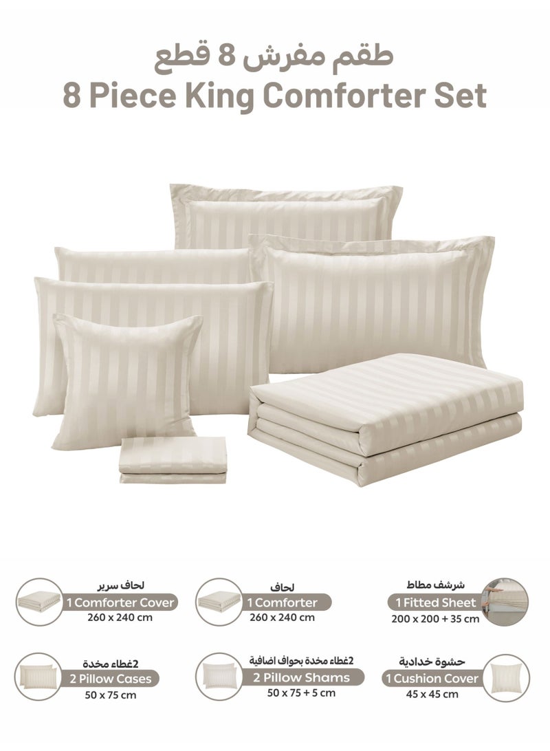Donetella Hotel Striped Comforter Set, Fits 200x200 cm Size Bed, Removable Duvet Filler Included, 8-Pcs King Size, 350 GSM Filling. - Image 4