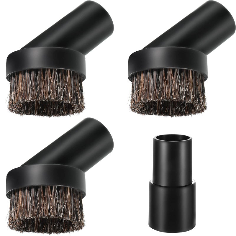 Honoson 3 Pcs 25 mm Vacuum Brush Attachment Round Dust Brush with 114 to 138 Inch Hose Adapter for 125 Inch Cleaner Vacuum Attachment Soft Bristle ReplacementHorsehair