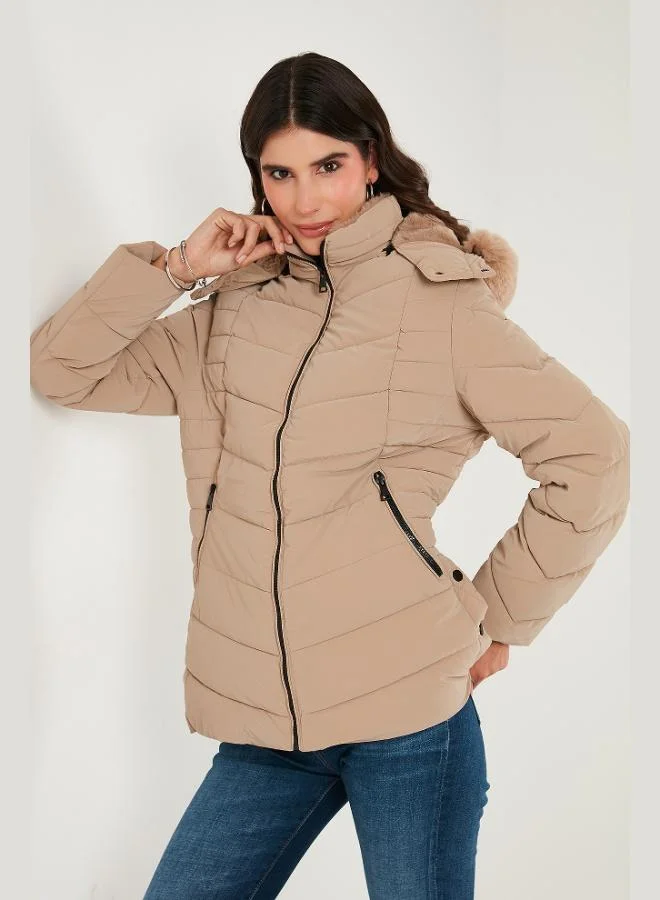 Lela Lela Quilted Slim Fit Detachable Hooded Coat Women's COAT 497MARA