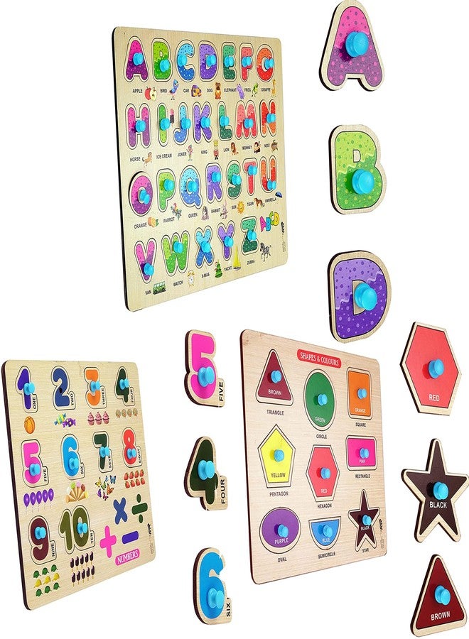 APPSTER Wooden Puzzle Toy for Kids | ABCD, Numbers, Shapes & Colors Learning Jigsaw | Educational Montessori Board for Toddlers Boys & Girls Age 3-6 - Image 1
