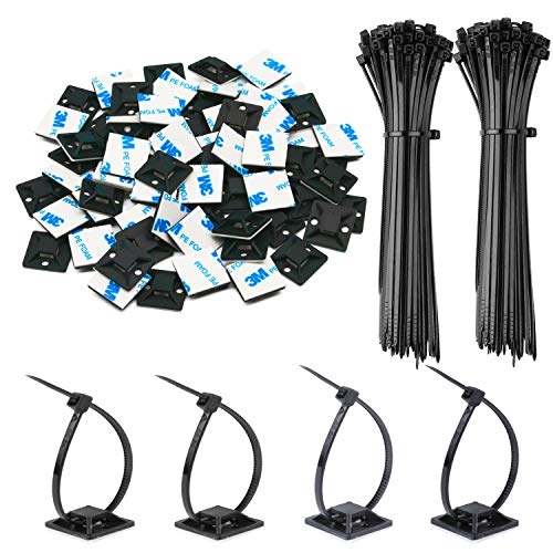 Rythcraft 140 Pack 3/4" Zip Tie Adhesive Mounts Self Adhesive Cable Base Holders with Multi-Purpose Tie wire clips with screw hole,Anchor stick on wire holder,Black - Image 1