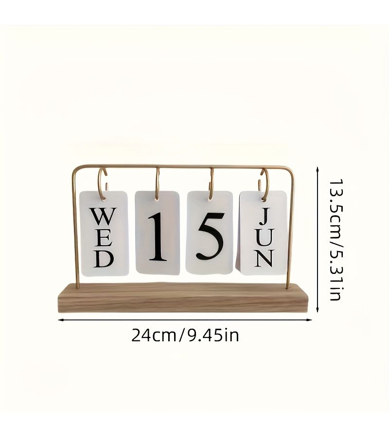 Creative Desktop Calendar Wooden Base Manual Flip Daily Planner Elegant Home Office Decor English Date Natural Wood Grain - Image 2