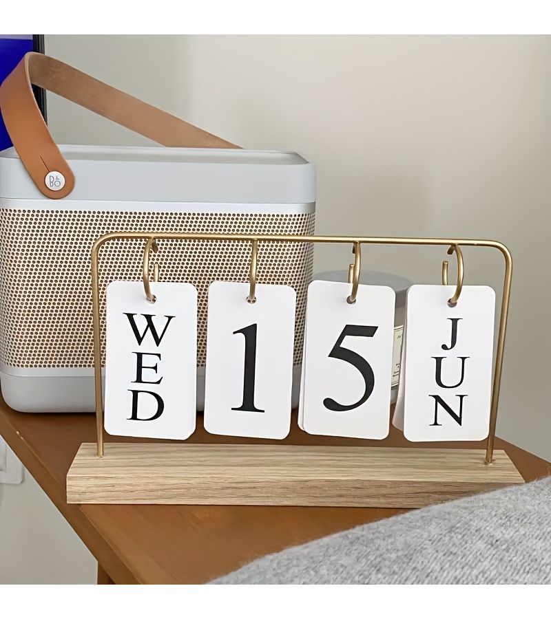 Creative Desktop Calendar Wooden Base Manual Flip Daily Planner Elegant Home Office Decor English Date Natural Wood Grain - Image 4