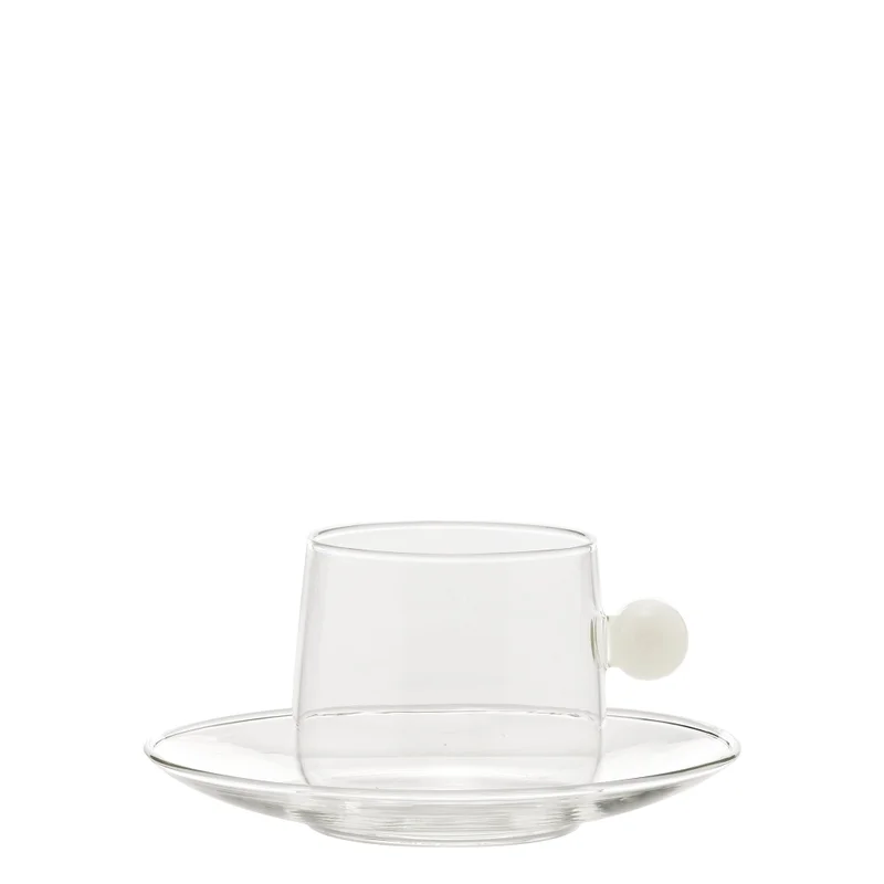 Zafferano Bilia Tea Cup Transparent Saucer/Cup, Ball White Ø.75x65mm. CL.22 + PIAT.Ø.141x19mm.