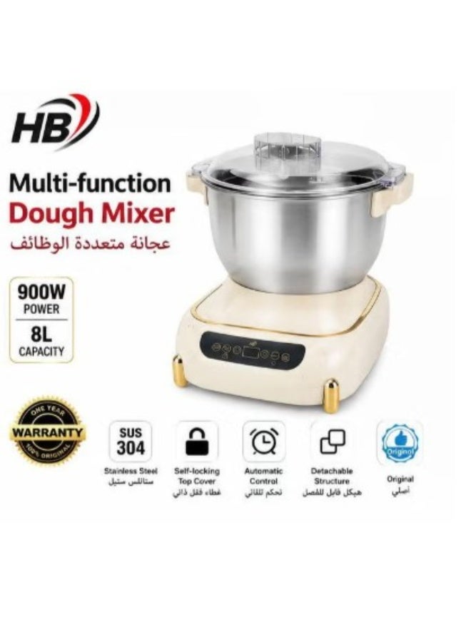 HB Multi-Function Dough Mixer 8L, 900W Electric Dough Kneading Machine with SUS304 Stainless Steel Bowl, Digital Control Panel & Transparent Lid - Image 3